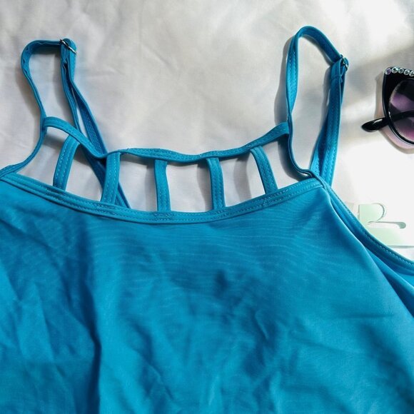 Dressfo Teal Blue Swimsuit Top Tapered Ladder Tankini Swim Top NWT Size S - Picture 3 of 11